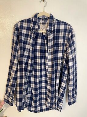 Blue and white flannel button up St John’s Bay size medium classic